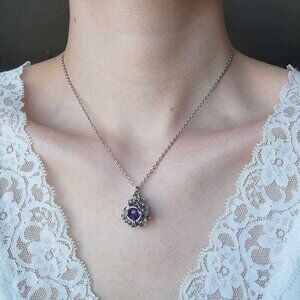 Gothic purple chainmaille necklace with a small silver chain
